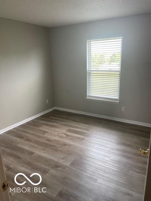 8249 Retreat Ln, Indianapolis, IN 46259 - empty room featuring a textured ceiling, baseboards, and wood finished floors