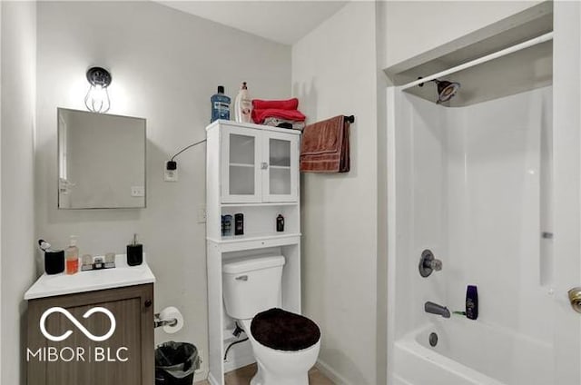 full bathroom with vanity, toilet, and bathing tub / shower combination