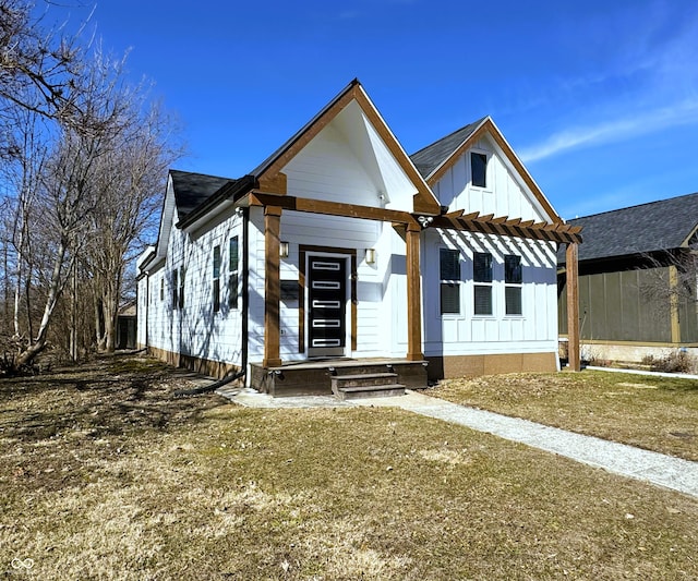 modern farmhouse with board and batten siding