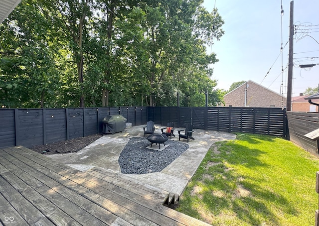 1818 N Cornell Ave, Indianapolis, IN 46202 - deck with a fire pit, a grill, and a fenced backyard