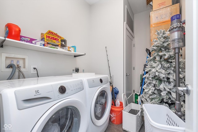 laundry room with tile patterned flooring, laundry area, and separate washer and dryer