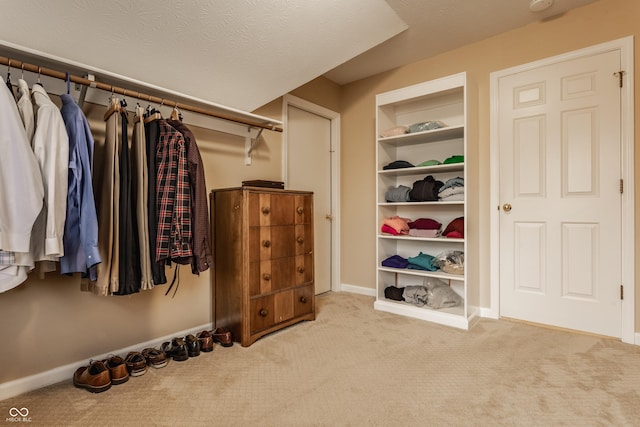 walk in closet with carpet