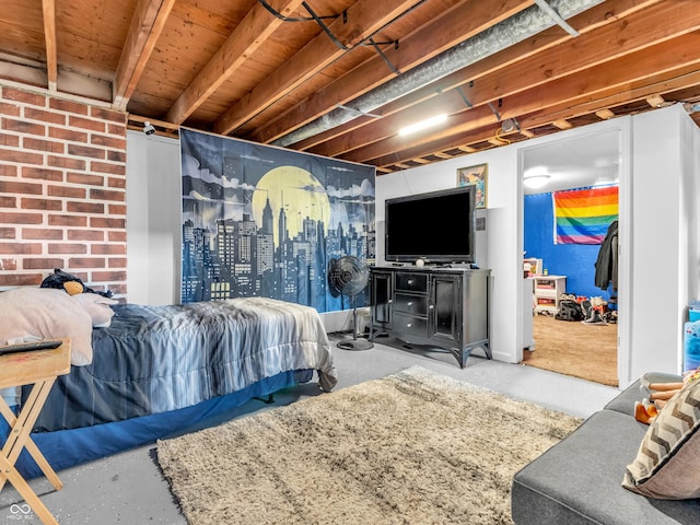 bedroom with concrete floors