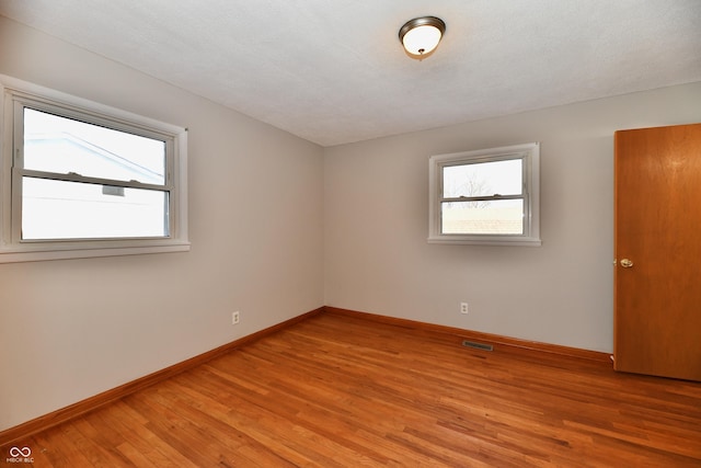 empty room with light wood-style flooring, baseboards, and a wealth of natural light