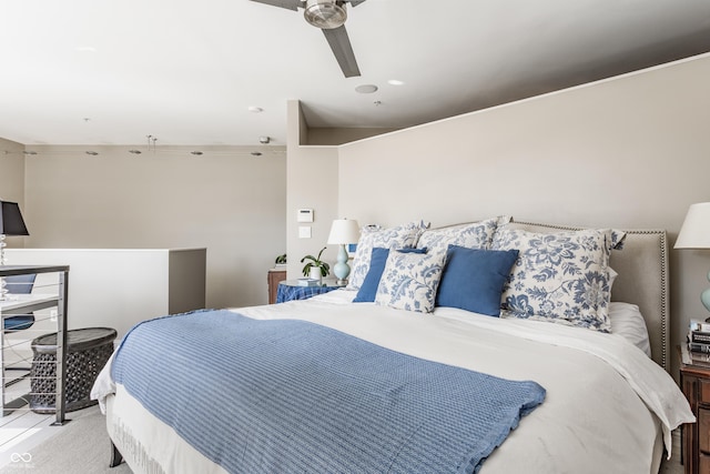 bedroom featuring carpet floors and a ceiling fan