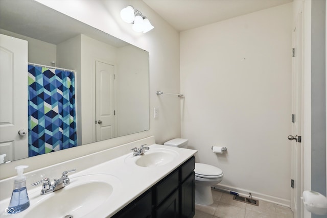 bathroom with toilet, tile patterned flooring, a sink, and visible vents