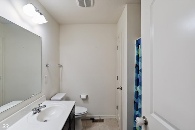 bathroom with tile patterned flooring, visible vents, vanity, and toilet