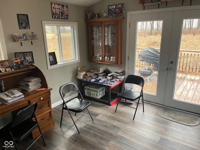 office space with a wealth of natural light, wood finished floors, and french doors