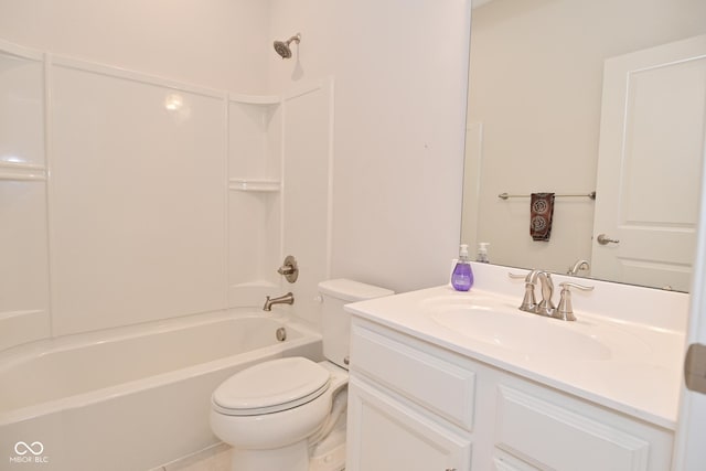 full bath with washtub / shower combination, vanity, and toilet