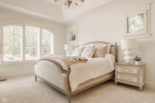 6560 Dawson Lake Dr, Indianapolis, IN 46220 - bedroom with light colored carpet, a chandelier, multiple windows, and ornamental molding