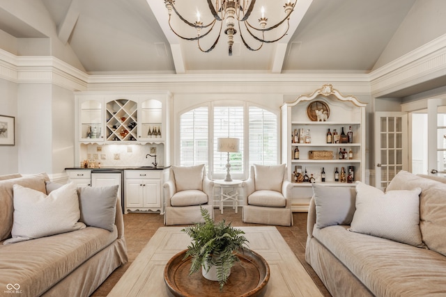 6560 Dawson Lake Dr, Indianapolis, IN 46220 - living room featuring a chandelier and bar area