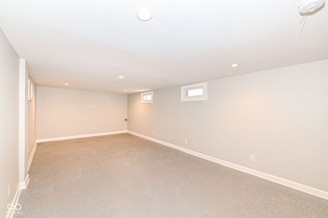 below grade area featuring recessed lighting and baseboards