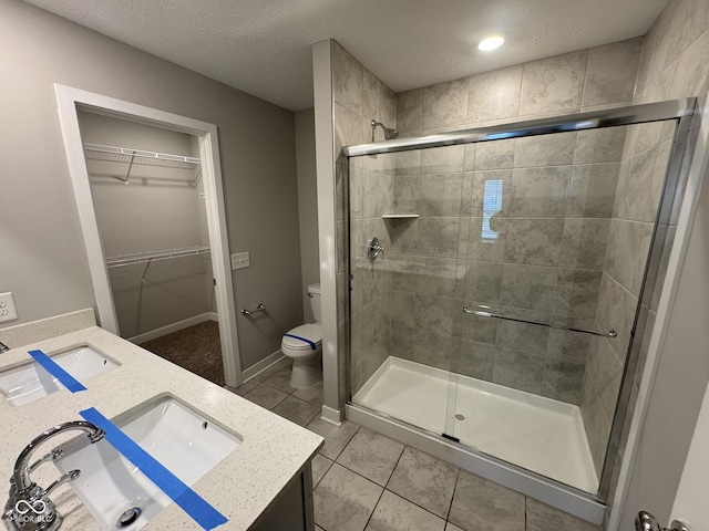 full bathroom featuring a stall shower, a sink, and toilet