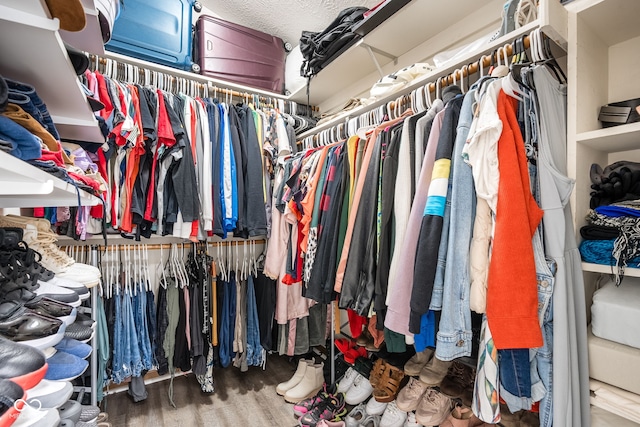 walk in closet featuring wood finished floors