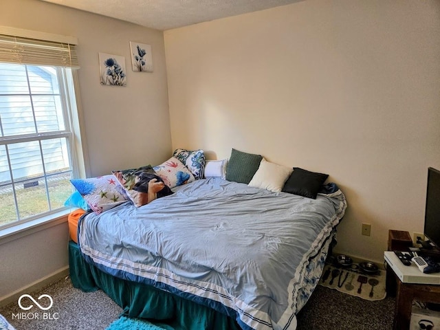 bedroom featuring multiple windows, carpet, and baseboards