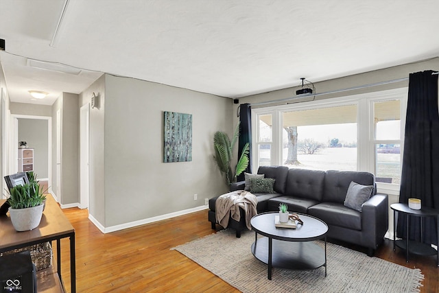 living room featuring baseboards and wood finished floors