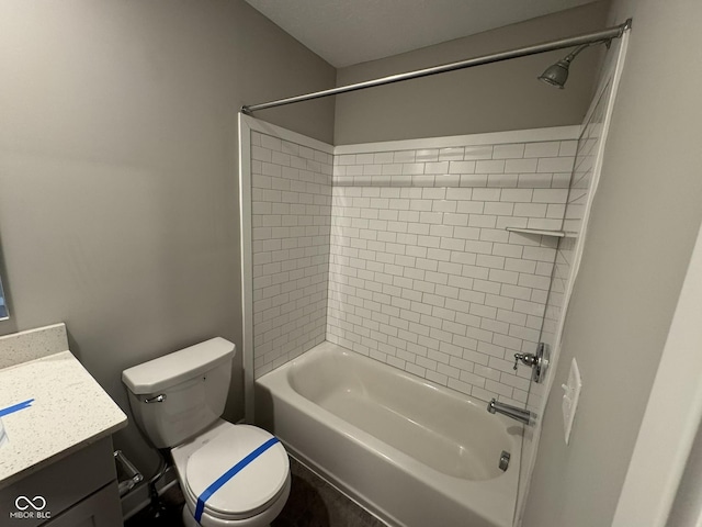 full bath with toilet, shower / tub combination, and vanity