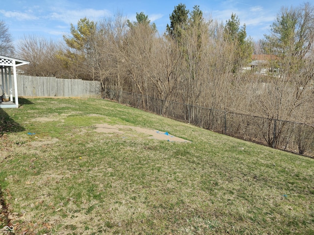 view of yard with a fenced backyard