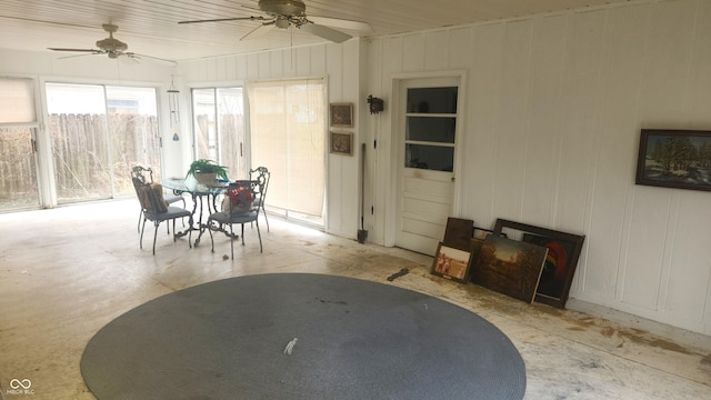 dining area featuring a ceiling fan