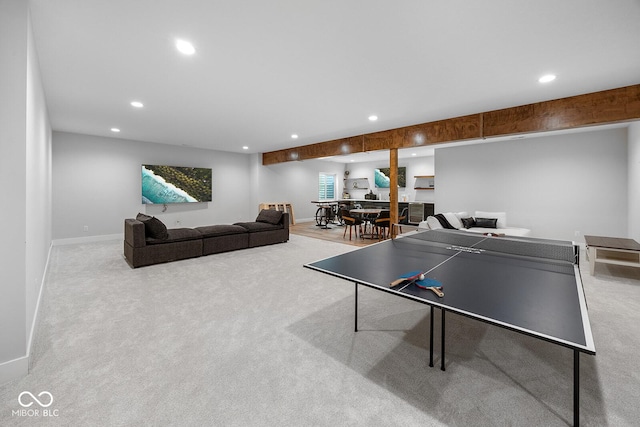 playroom with baseboards, recessed lighting, and carpet floors