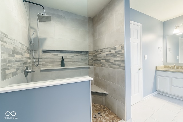 254 Halldale Dr, Whiteland, IN 46184 - bathroom with vanity, a walk in shower, and tile patterned floors