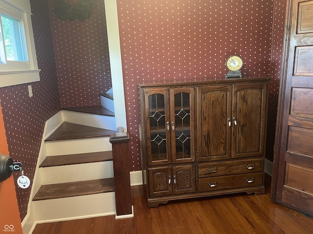 5533 Wilson Way, Jamestown, IN 46147 - stairs featuring wallpapered walls, wood finished floors, and baseboards