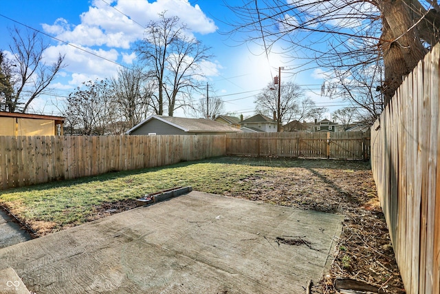 view of yard featuring a patio area and a fenced backyard