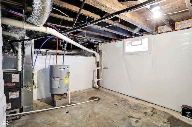 basement featuring electric water heater