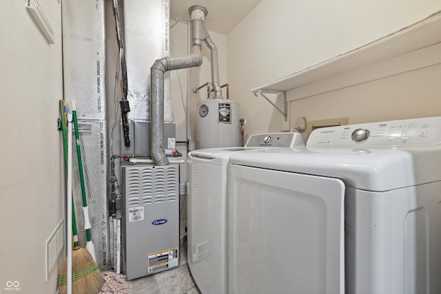 laundry room featuring laundry area, separate washer and dryer, and electric water heater