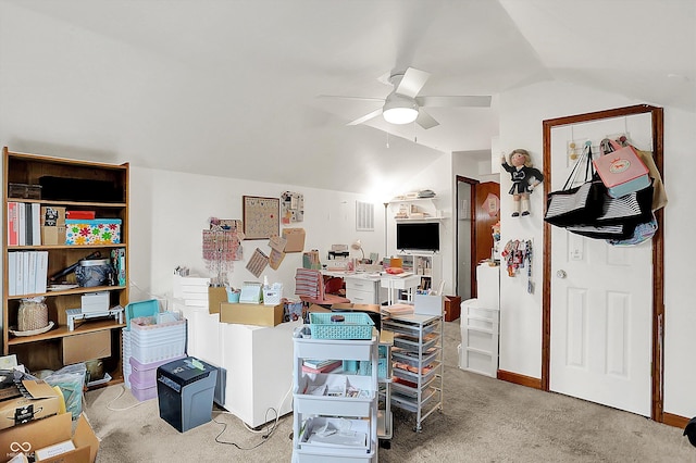 211 Deborah Ln, Whiteland, IN 46184 - carpeted office space featuring lofted ceiling and ceiling fan