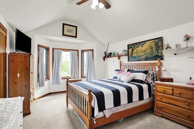 211 Deborah Ln, Whiteland, IN 46184 - bedroom featuring light carpet, vaulted ceiling, ceiling fan, and baseboards