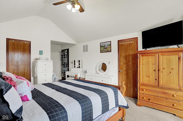 211 Deborah Ln, Whiteland, IN 46184 - bedroom featuring lofted ceiling, light colored carpet, and ceiling fan