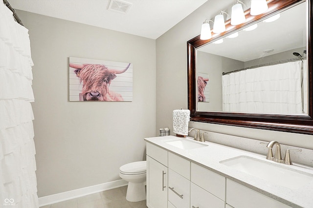 full bath featuring baseboards, visible vents, a sink, and toilet