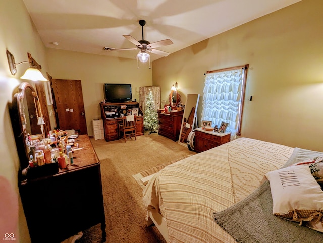 carpeted bedroom featuring a ceiling fan