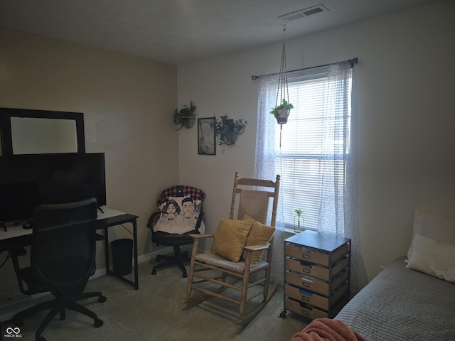 bedroom with carpet floors and visible vents