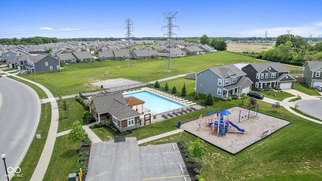 bird's eye view with a residential view