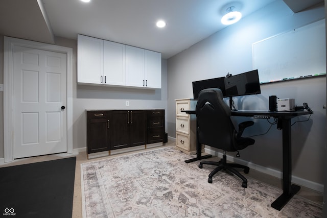 office space featuring recessed lighting and baseboards