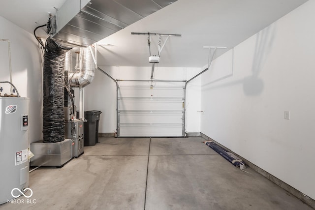 garage featuring electric water heater and a garage door opener