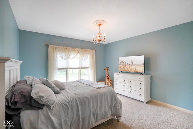 286 S Woodridge Dr, Pittsboro, IN 46167 - bedroom with a chandelier, light colored carpet, and baseboards