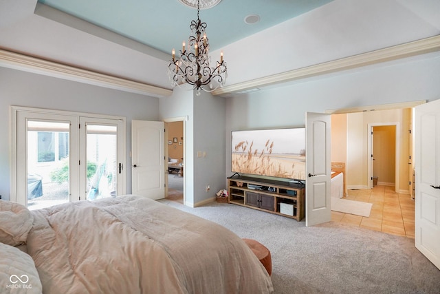 286 S Woodridge Dr, Pittsboro, IN 46167 - tiled bedroom with access to outside, a chandelier, carpet flooring, and baseboards