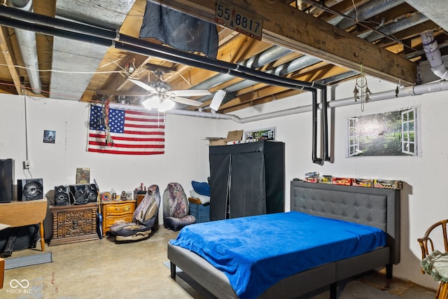 bedroom featuring unfinished concrete flooring