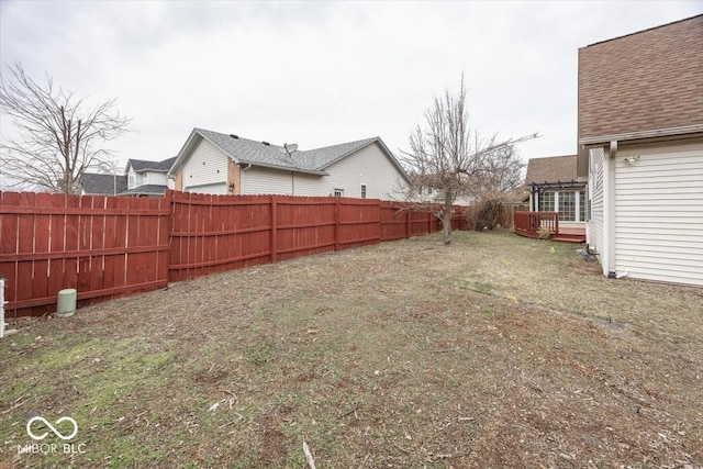 view of yard with a fenced backyard