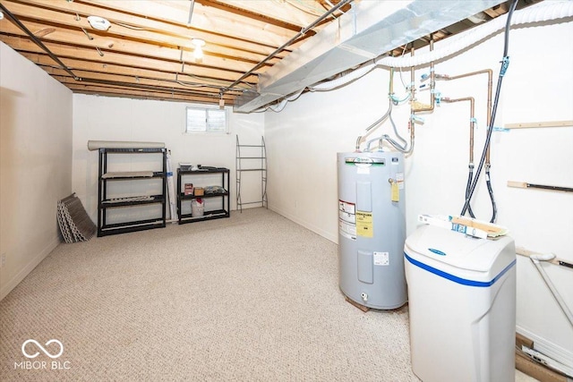 below grade area featuring electric water heater