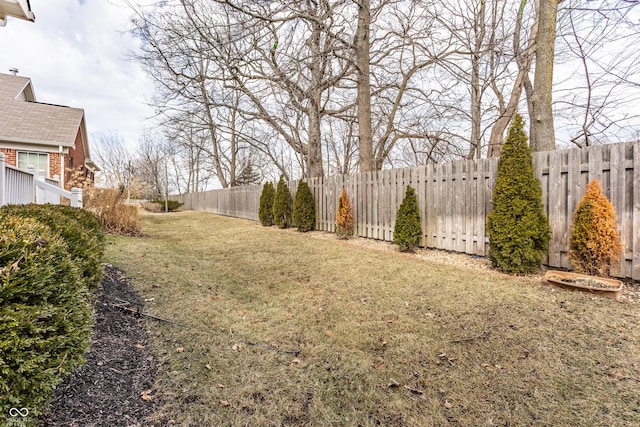 view of yard with a fenced backyard