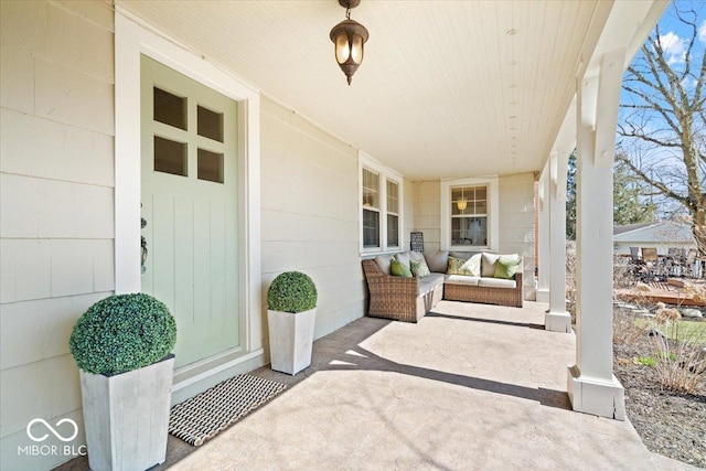 exterior space featuring an outdoor living space