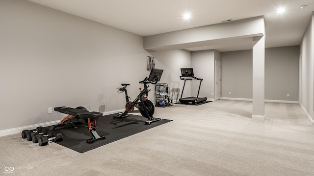 804 Whispering Oaks Dr, Carmel, IN 46032 - exercise area featuring baseboards, carpet flooring, and recessed lighting