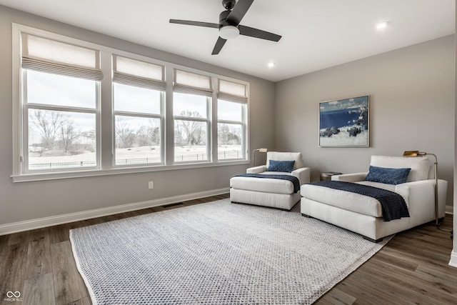 804 Whispering Oaks Dr, Carmel, IN 46032 - bedroom with dark wood-style floors, baseboards, recessed lighting, and ceiling fan
