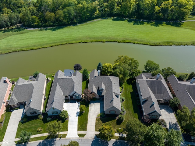 aerial view with a water view and a residential view