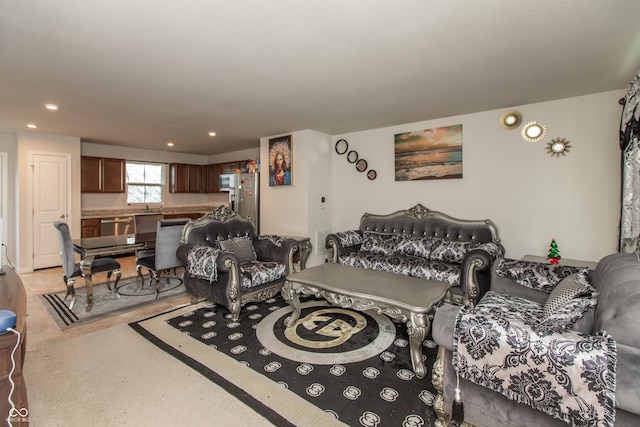 living room featuring recessed lighting