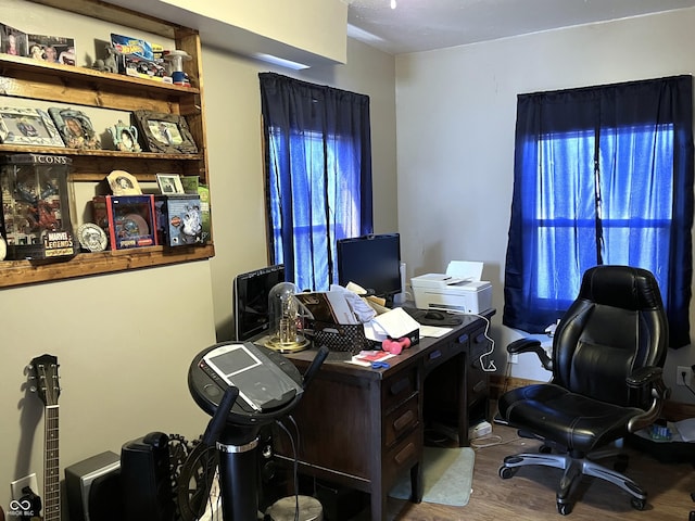 office area with wood finished floors